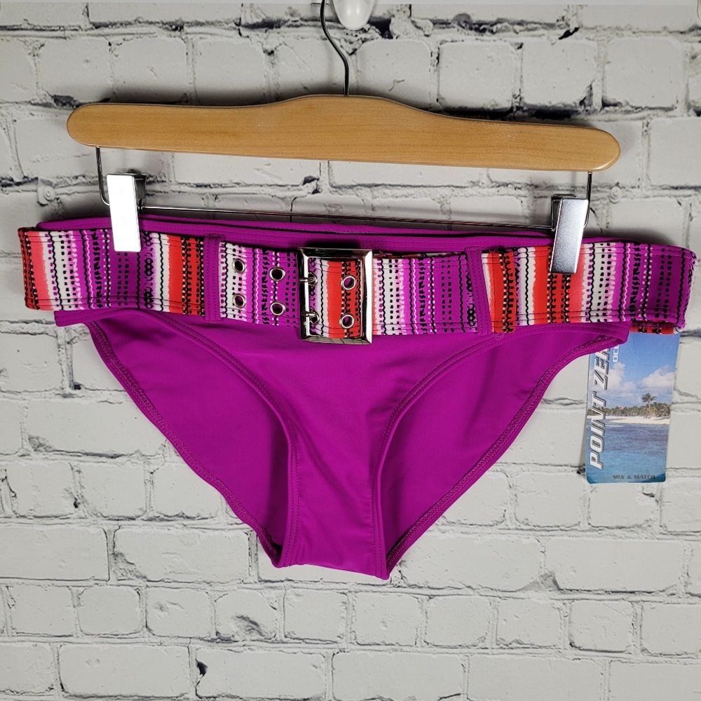 POINT ZERO | belted stripe bikini swim bathing suit bottoms